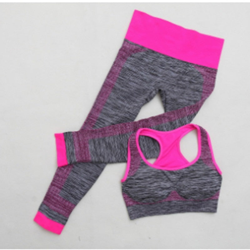 2Pcs Women&#39;s Yoga Set Workout Sportswear Crop Tops + Yoga Legging