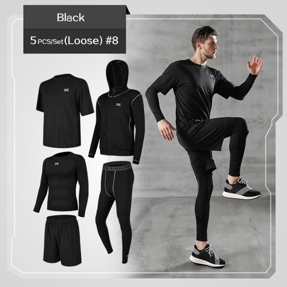 5 Pcs/Set Men&#39;s Tracksuit Gym Fitness Compression Sports Suit