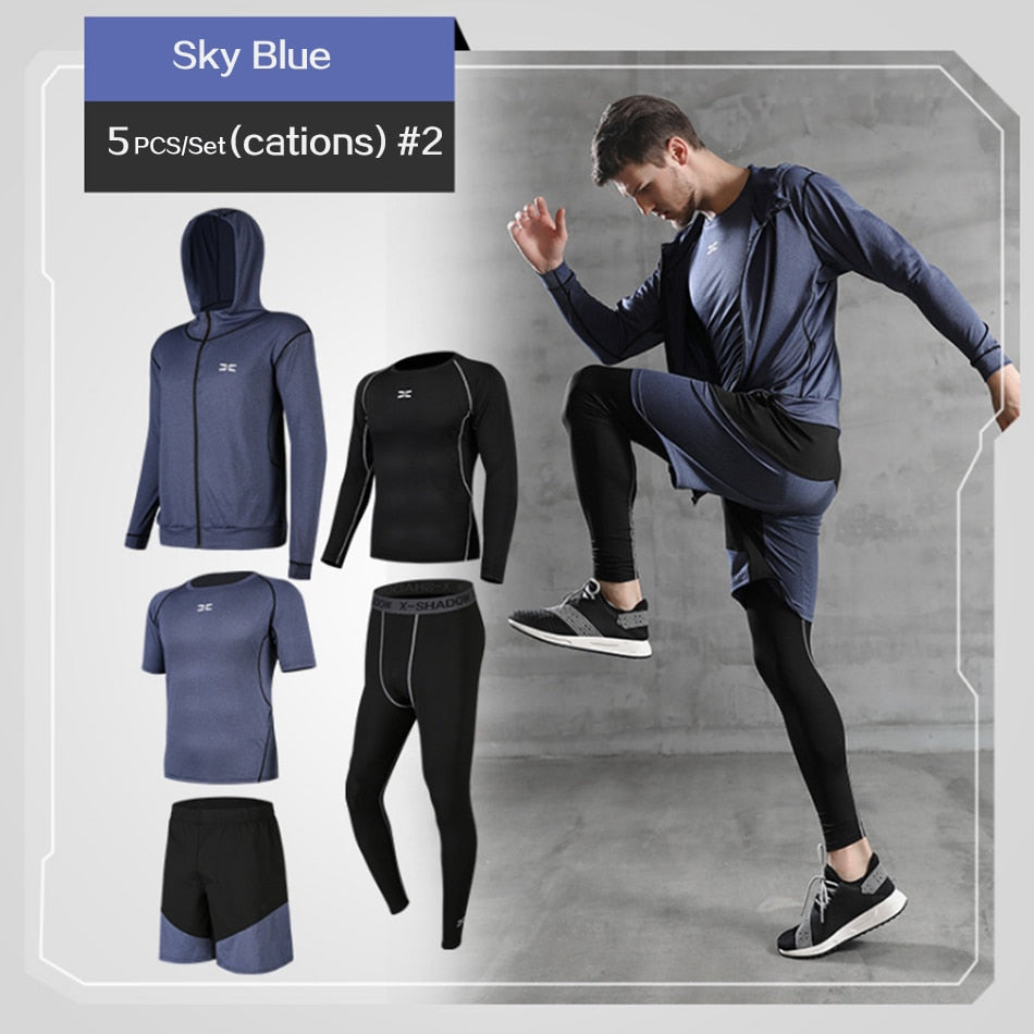 5 Pcs/Set Men&#39;s Tracksuit Gym Fitness Compression Sports Suit