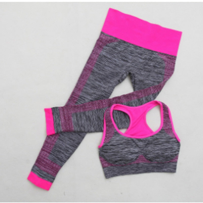 2Pcs Women&#39;s Yoga Set Workout Sportswear Crop Tops + Yoga Legging