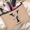 Customized Personalized Name Linen Cosmetic Bag Travel Beauty Makeup Bag