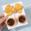 2Pcs/Pack Vintage Kids Summer Bows Headband Round Sunglasses