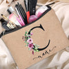 Customized Personalized Name Linen Cosmetic Bag Travel Beauty Makeup Bag