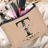 Customized Personalized Name Linen Cosmetic Bag Travel Beauty Makeup Bag