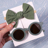 2Pcs/Pack Vintage Kids Summer Bows Headband Round Sunglasses