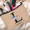 Customized Personalized Name Linen Cosmetic Bag Travel Beauty Makeup Bag