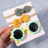 2Pcs/Pack Vintage Kids Summer Bows Headband Round Sunglasses