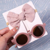 2Pcs/Pack Vintage Kids Summer Bows Headband Round Sunglasses