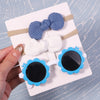 2Pcs/Pack Vintage Kids Summer Bows Headband Round Sunglasses