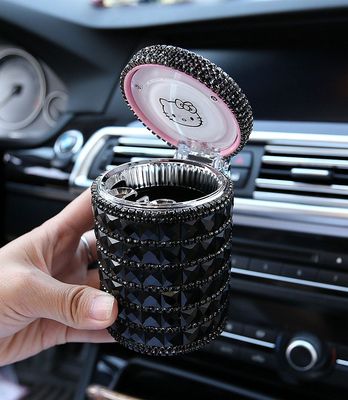 HelloKittys Car Luminous Cartoon Multifunctional Ashtray with Led Blue Light with Cover Creative Ladies High-end KT Cat Ashtray