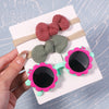 2Pcs/Pack Vintage Kids Summer Bows Headband Round Sunglasses