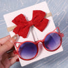 2Pcs/Pack Vintage Kids Summer Bows Headband Round Sunglasses