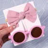 2Pcs/Pack Vintage Kids Summer Bows Headband Round Sunglasses