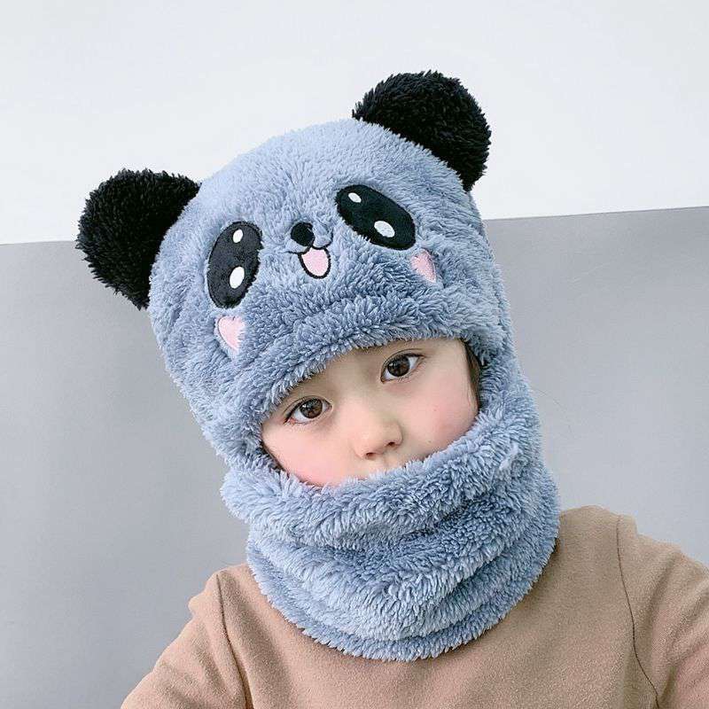 New Autumn and Winter Cute Children Cartoon Scarf Hat Two-piece Double Fleece Warmth