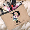 Customized Personalized Name Linen Cosmetic Bag Travel Beauty Makeup Bag