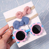 2Pcs/Pack Vintage Kids Summer Bows Headband Round Sunglasses