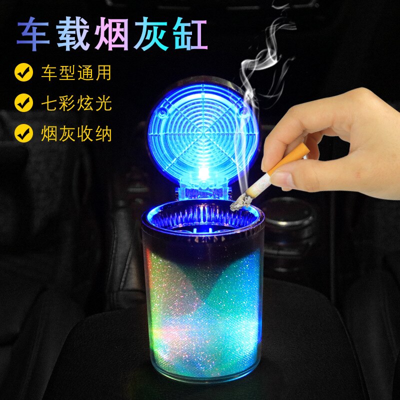 HelloKittys Car Luminous Cartoon Multifunctional Ashtray with Led Blue Light with Cover Creative Ladies High-end KT Cat Ashtray