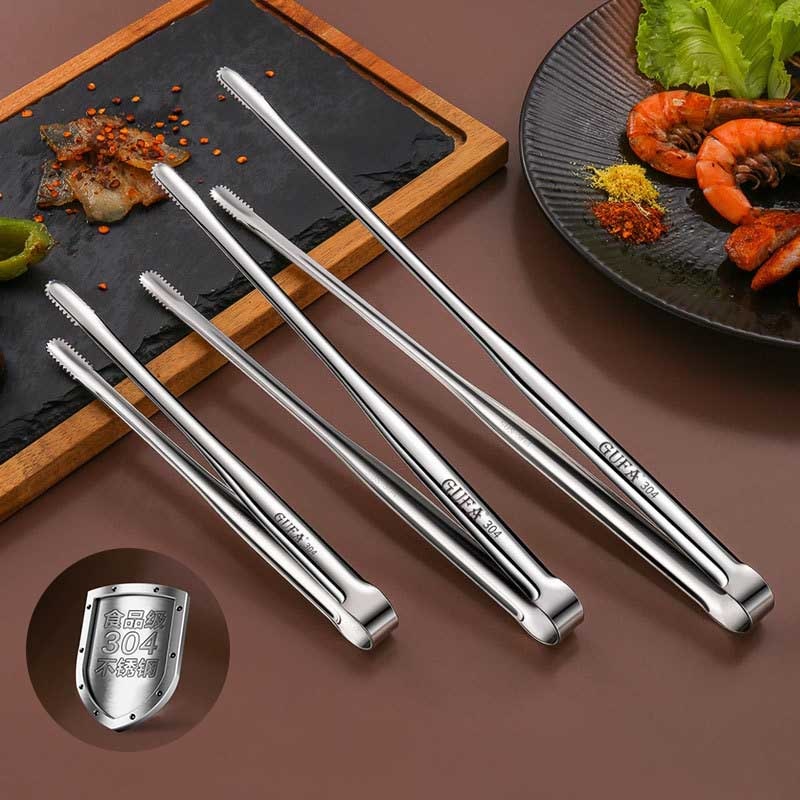 Grill Tongs Meat Cooking Utensils For BBQ Baking Silver Kitchen Accessories