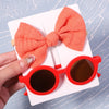 2Pcs/Pack Vintage Kids Summer Bows Headband Round Sunglasses