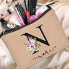 Customized Personalized Name Linen Cosmetic Bag Travel Beauty Makeup Bag