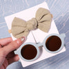 2Pcs/Pack Vintage Kids Summer Bows Headband Round Sunglasses