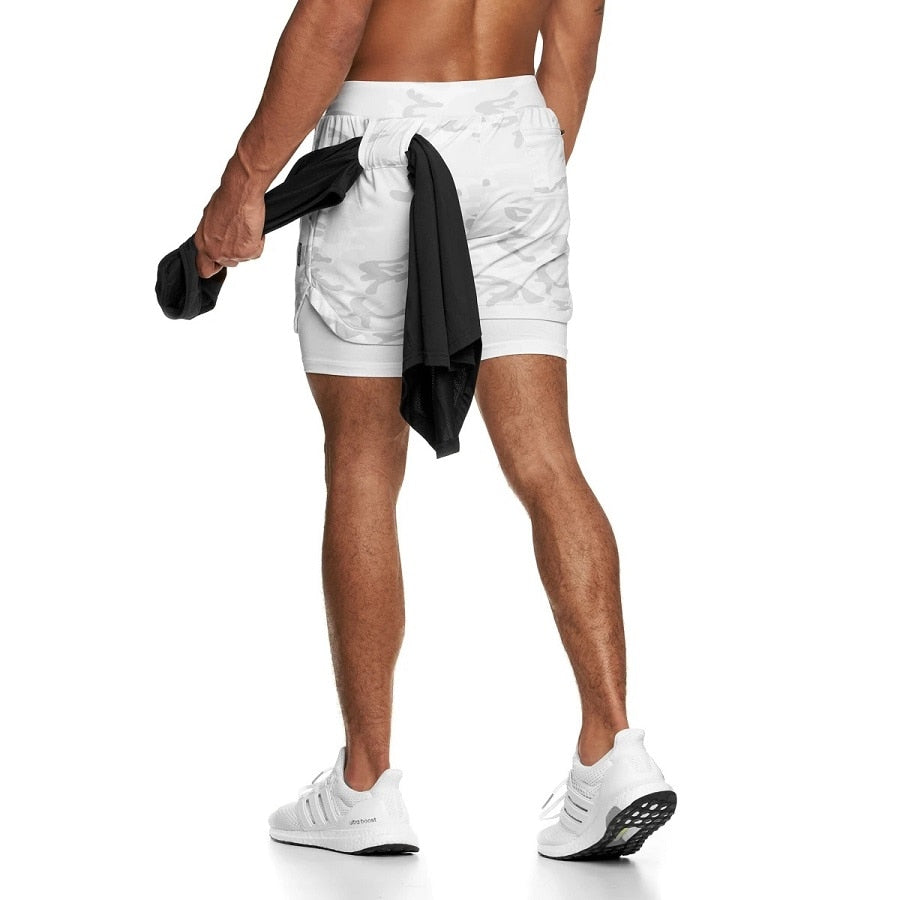 2022 Camo Running Shorts Men 2 In 1 Double-deck Quick Dry GYM Sport Shorts