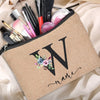 Customized Personalized Name Linen Cosmetic Bag Travel Beauty Makeup Bag